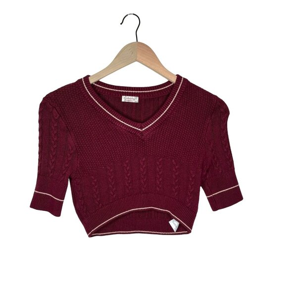 Intimately Free People Burgundy Cable Knit Cropped Varsity Collegiate Sweater XS - Picture 1 of 11